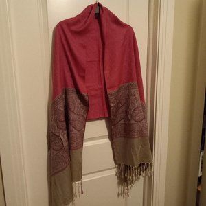 Women Pink Paisley Wide Scarf 76x27" Shawl Shoulder Wrap Reversible Fringed NWOT